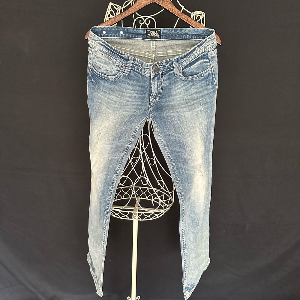 Blue Boot Cut Jeans with Vintage Wash